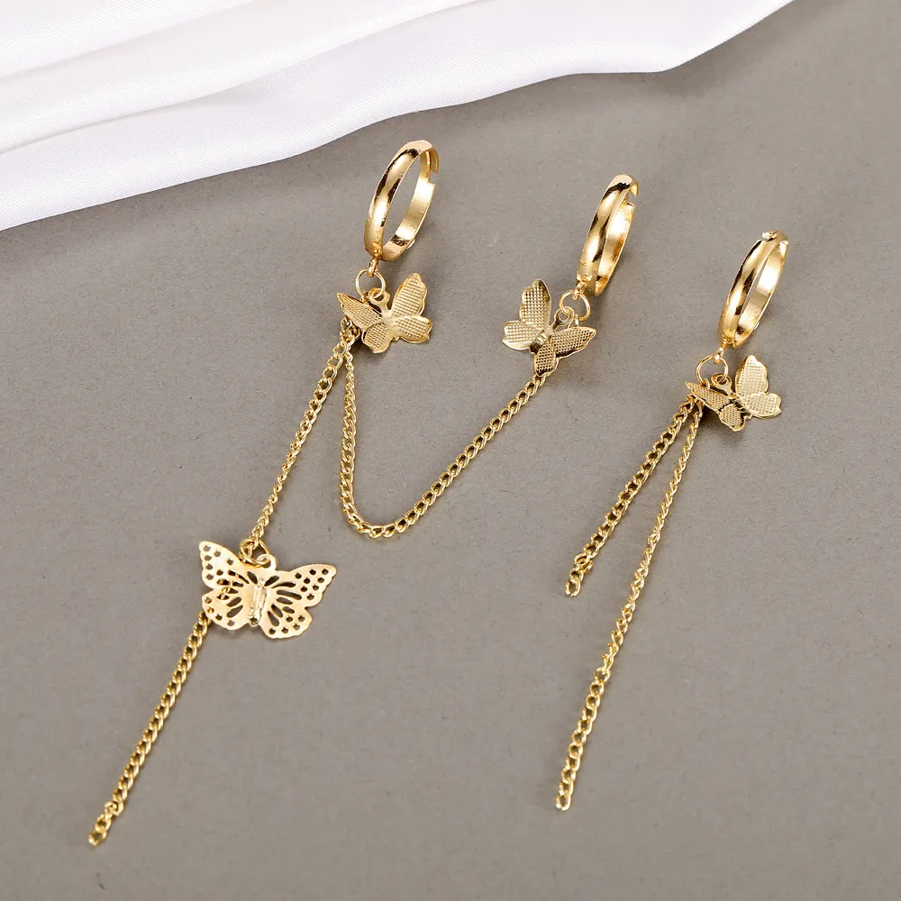 Gold Zircon Butterfly Chain Open Rings For Women Girls Sweet Elegant Tassel Rings Wedding Engagement Party Jewelry Gifts 4