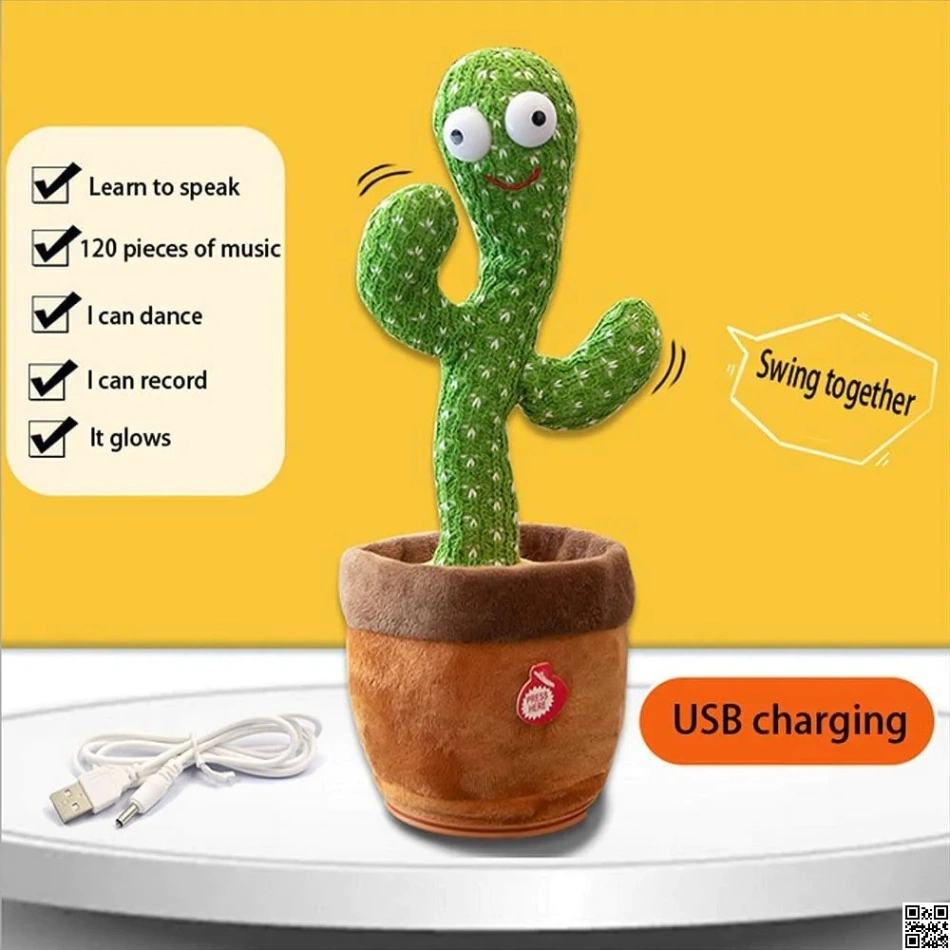 Rechargeable Dancing Cactus Toy Song Singing, Talking, Record & Repeating What You say Electric Cactus 6
