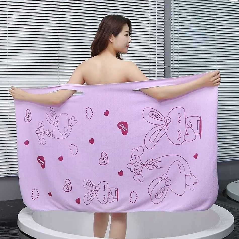 Women Bath Towels, Wearable Dress Beach Adults Bath Gown SPA Sling Robes Home Nightwear Microfiber Women Bathrobe 5