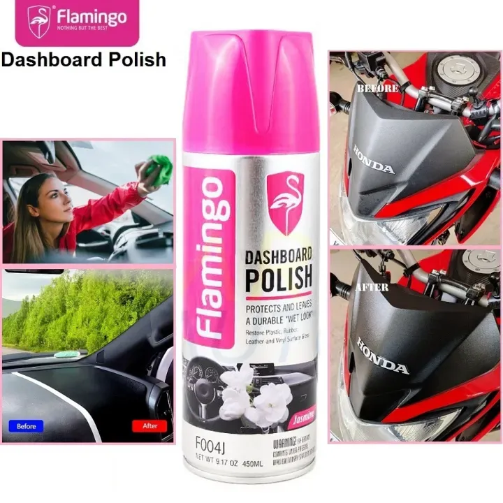 Flamingo Dashboard Polish Jasmine- 450ml, Car Motorbike Leather, Plastic, Rubber, Wood Spray Polish 3