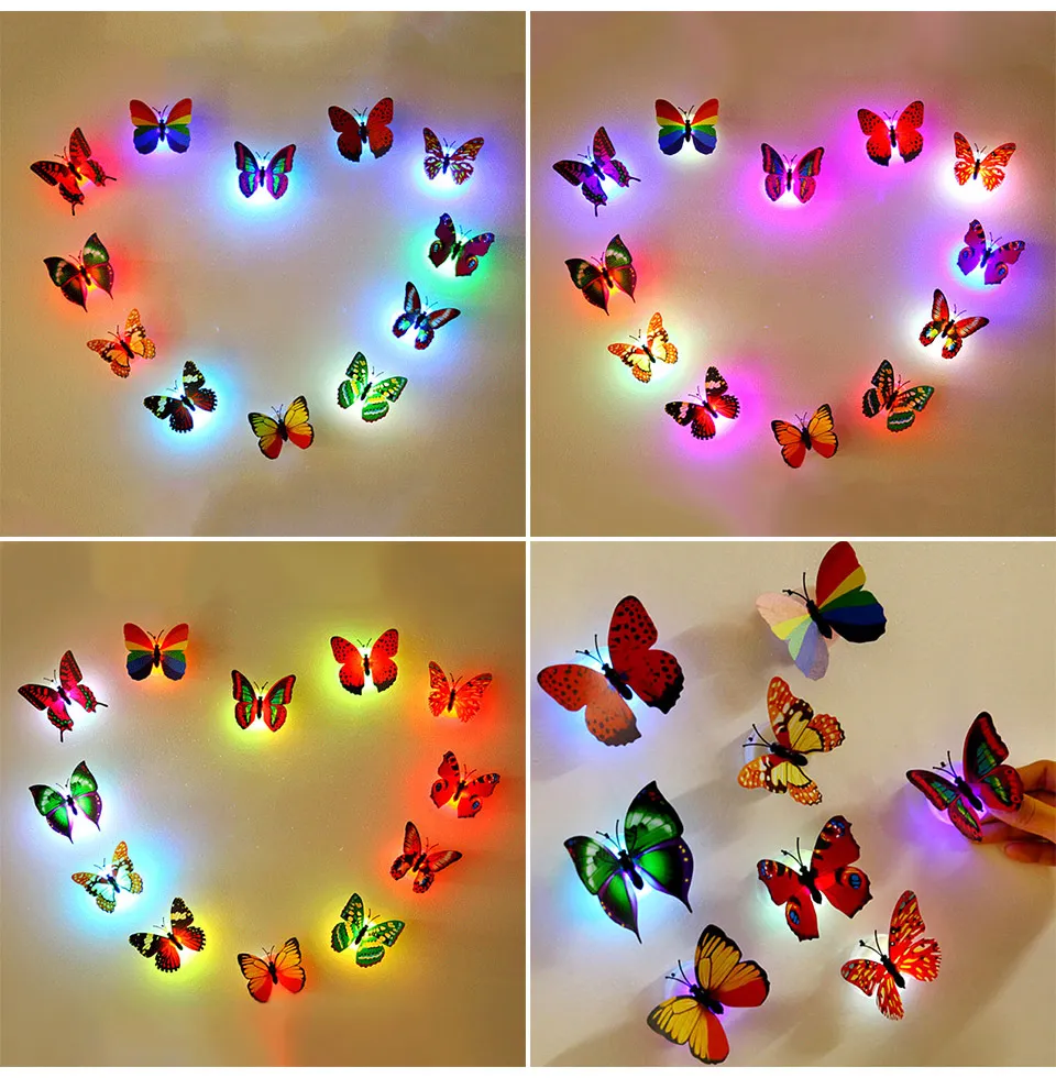 5 PCS Colorful luminous butterfly small night lamp flash simulation butterfly lamp Encounter 3