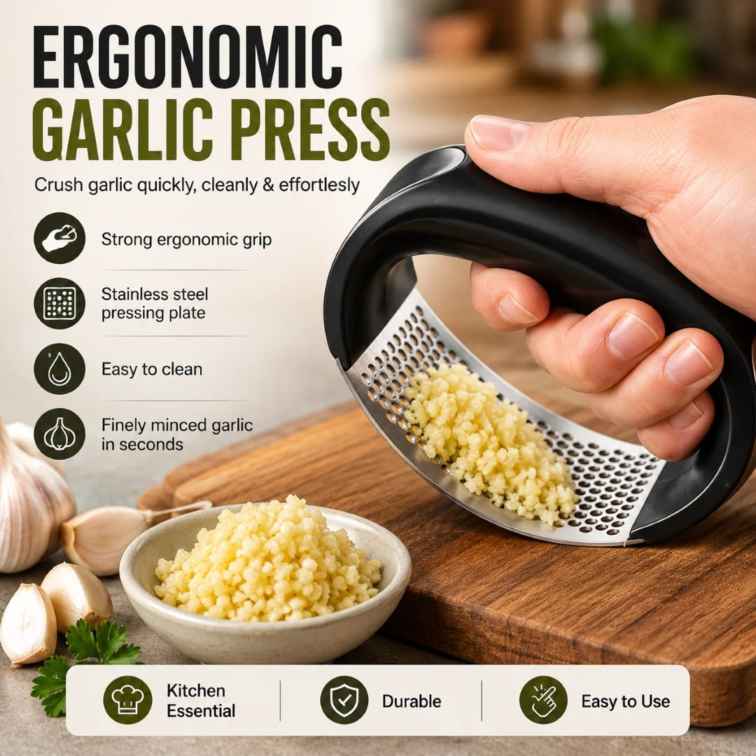 Stainless Steel Garlic Crusher Ginger Mincer Squeezer Press Chopper with Handle Stainless Steel Garlic Crusher Ginger Mincer Squeezer Press Chopper with Handle 1