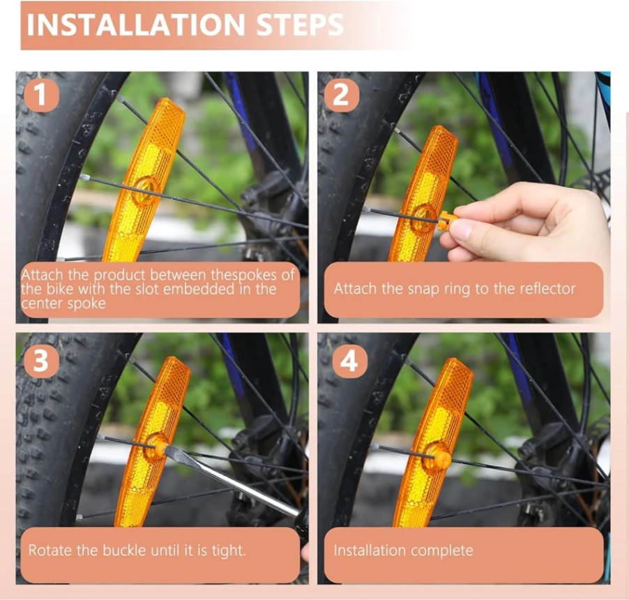 4 Pieces Bike Wheel Spoke Reflectors Orange Bike Reflectors Wheel Spoke Reflectors White Bike Spoke Reflectors Bicycle Safety Reflectors 6