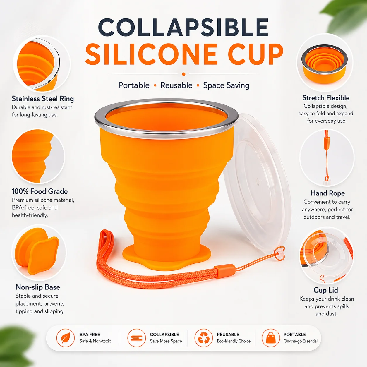 Silicone Folding Cup/Mug, Foldable & Portable & Lightweight Travel Cup for Outdoor Camping Hiking 2