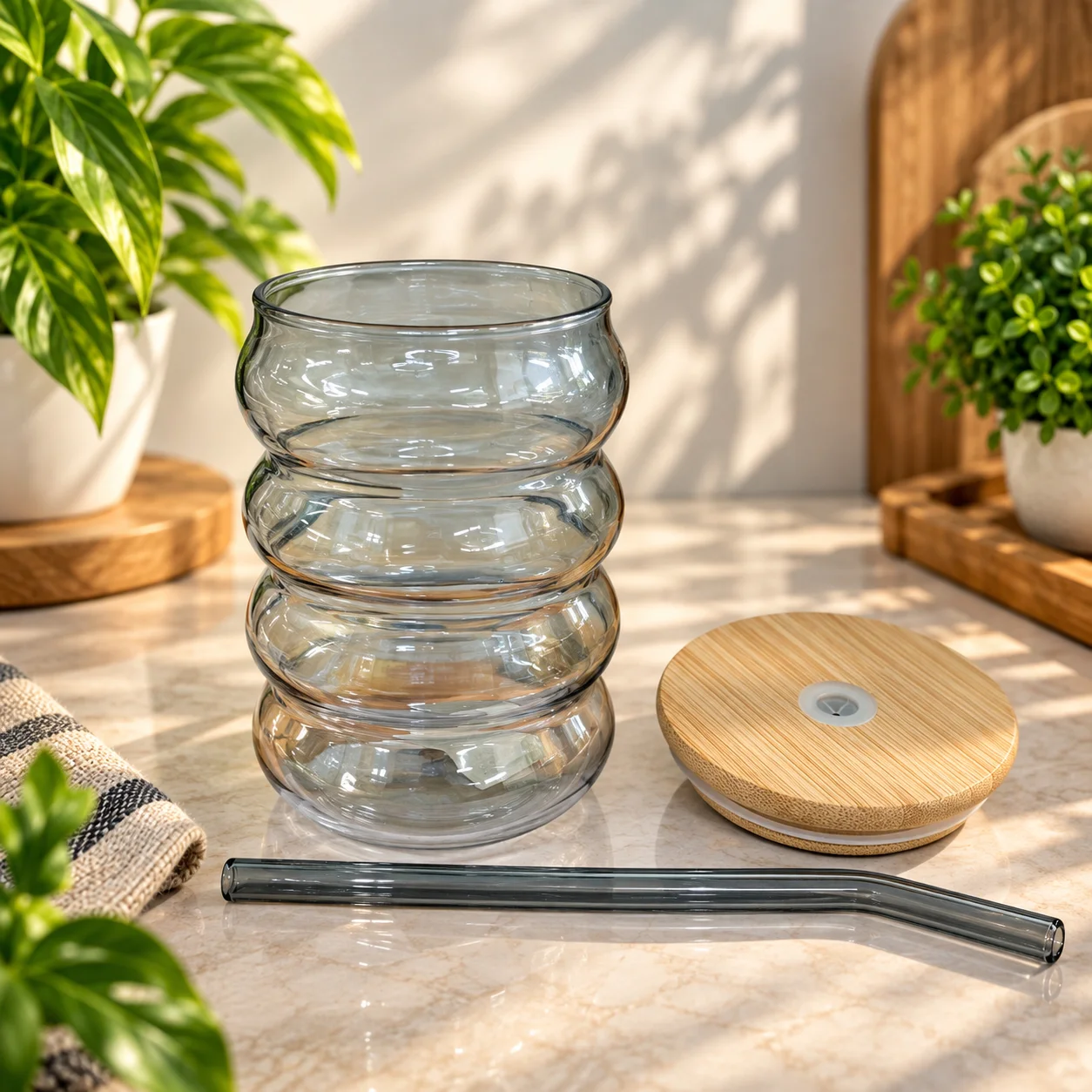 450ml Premium Glass Tumbler with Bamboo Lid & Reusable Glass Straw – Stylish Beverage Cup 2