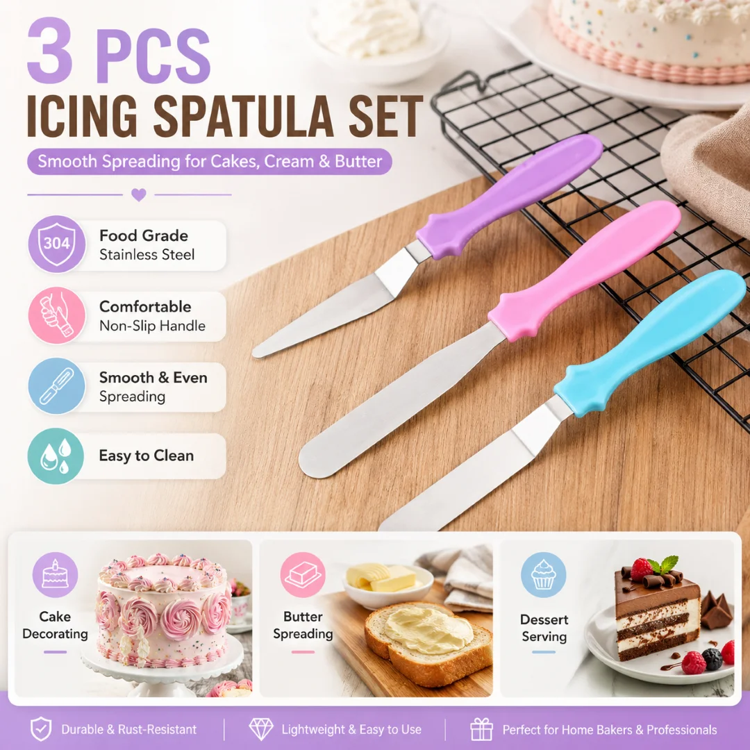 3pcs Stainless steel cream spatula, Butter Cake Cream Smoother Spatula Fondant Pastry Tool, Baking Pastry Cake Decorating Tools 1