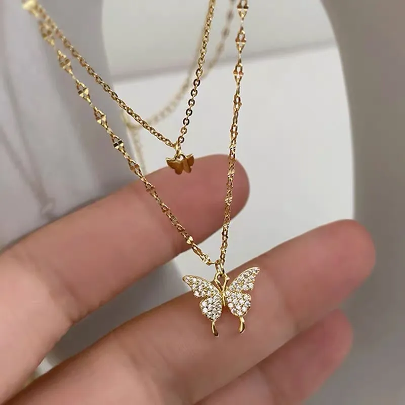 Fashionable Chain Double Layer Butterfly Necklaces for women New Collection 7