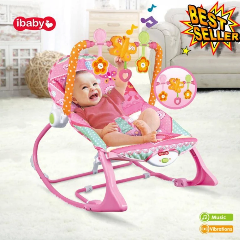 iBaby Infant to Toddler Rocker with Music & Vibration Baby Bouncer- Pink & Blue 6