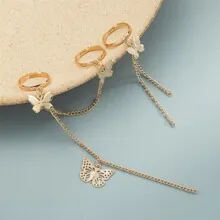 Gold Zircon Butterfly Chain Open Rings For Women Girls Sweet Elegant Tassel Rings Wedding Engagement Party Jewelry Gifts 5