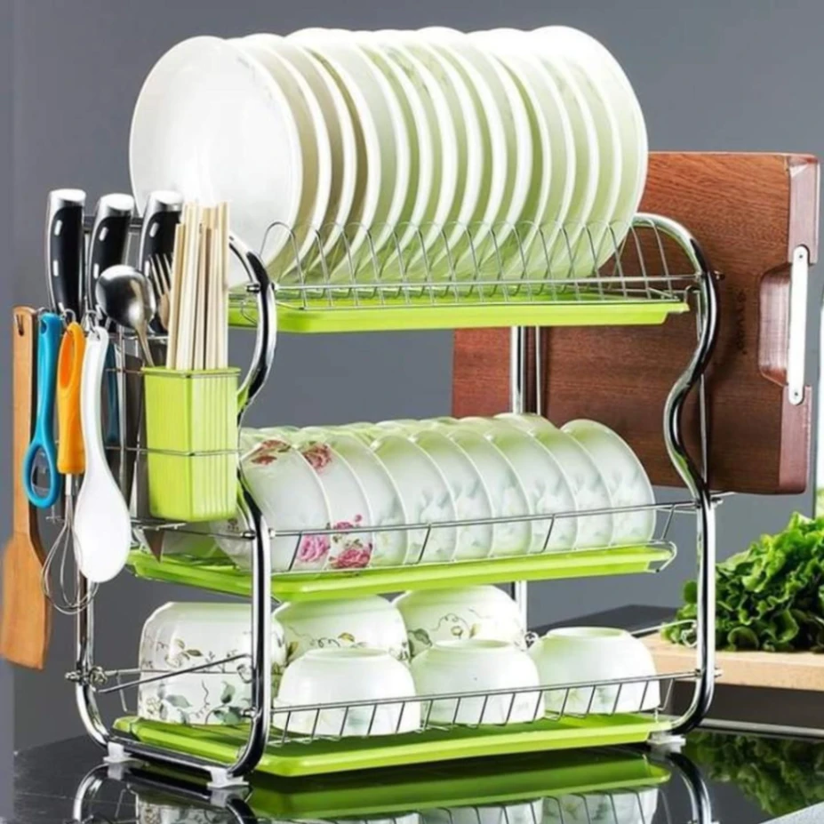 B Shape 3 Layer Stainless Dish Drainer Rack 2
