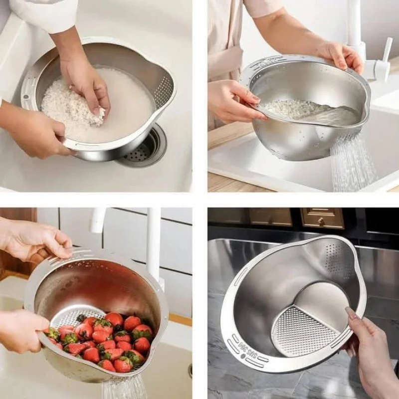 Rice Washer Strainer Bowl Stainless Steel Rice Washing Bowl Rice Sieve Colander Fruit And Vegetable Strainer 3