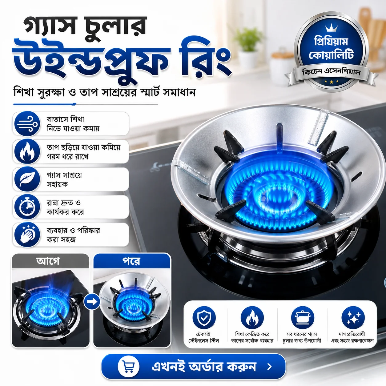 Energy Saving Gas Stove Cover, Energy Saving Gas Stove Cover Windproof Disk Windshield Bracket 4