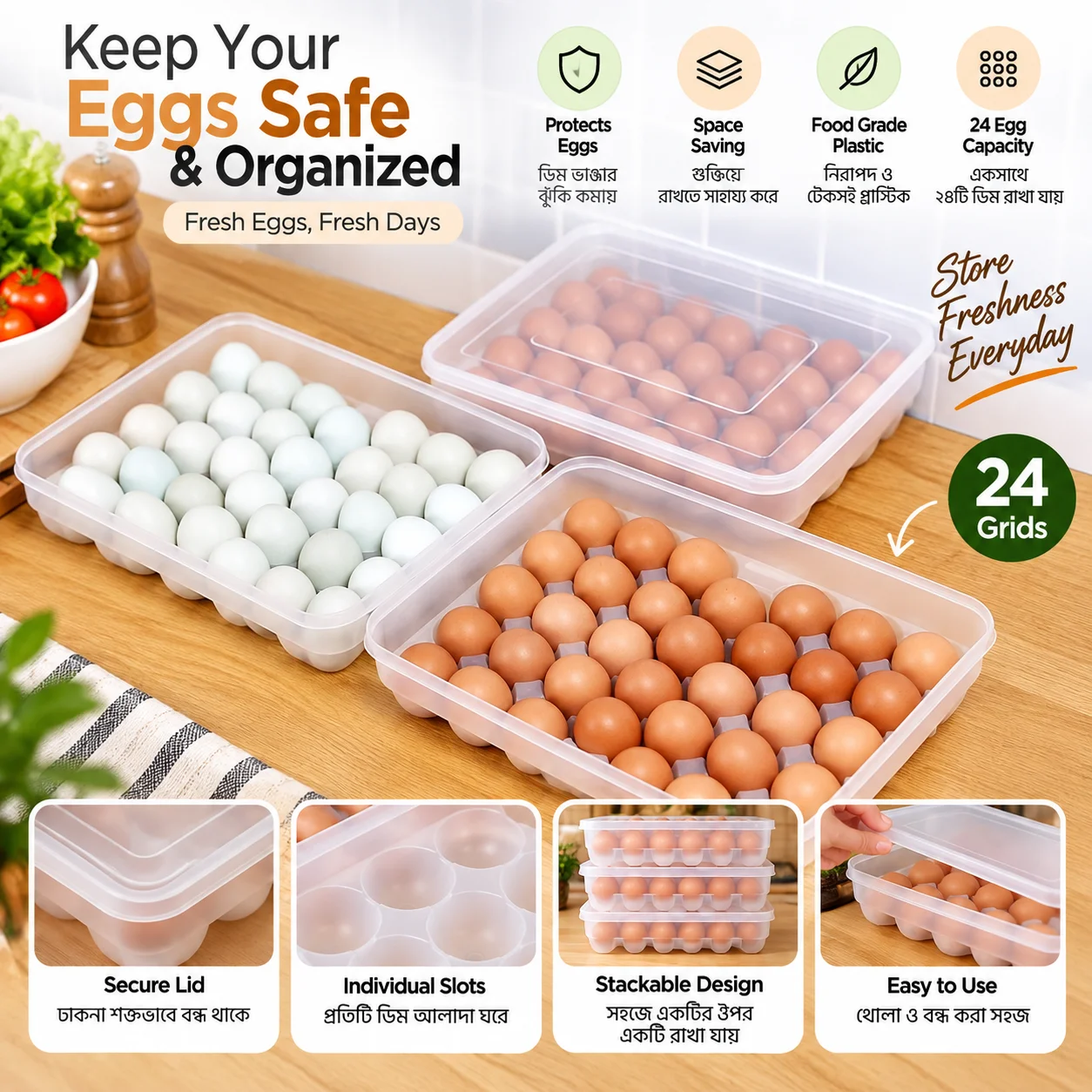 Egg Storage Box 24 Grids Plastic 2