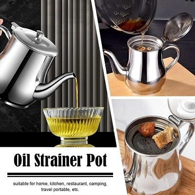 Stainless Steel Oil Strainer Pot Container Jug Storage Can With Filter Cooking Oil Pot Kitchen Large Capacity 32oz 6