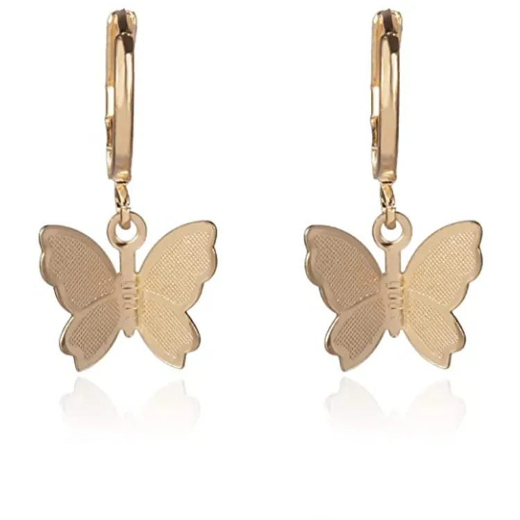 Trendy Butterfly Earring Charm Vintage Frosted Butterfly Hoop Huggie Earring Gold Color Small Round Hoop Earring Ear Jewelry 3