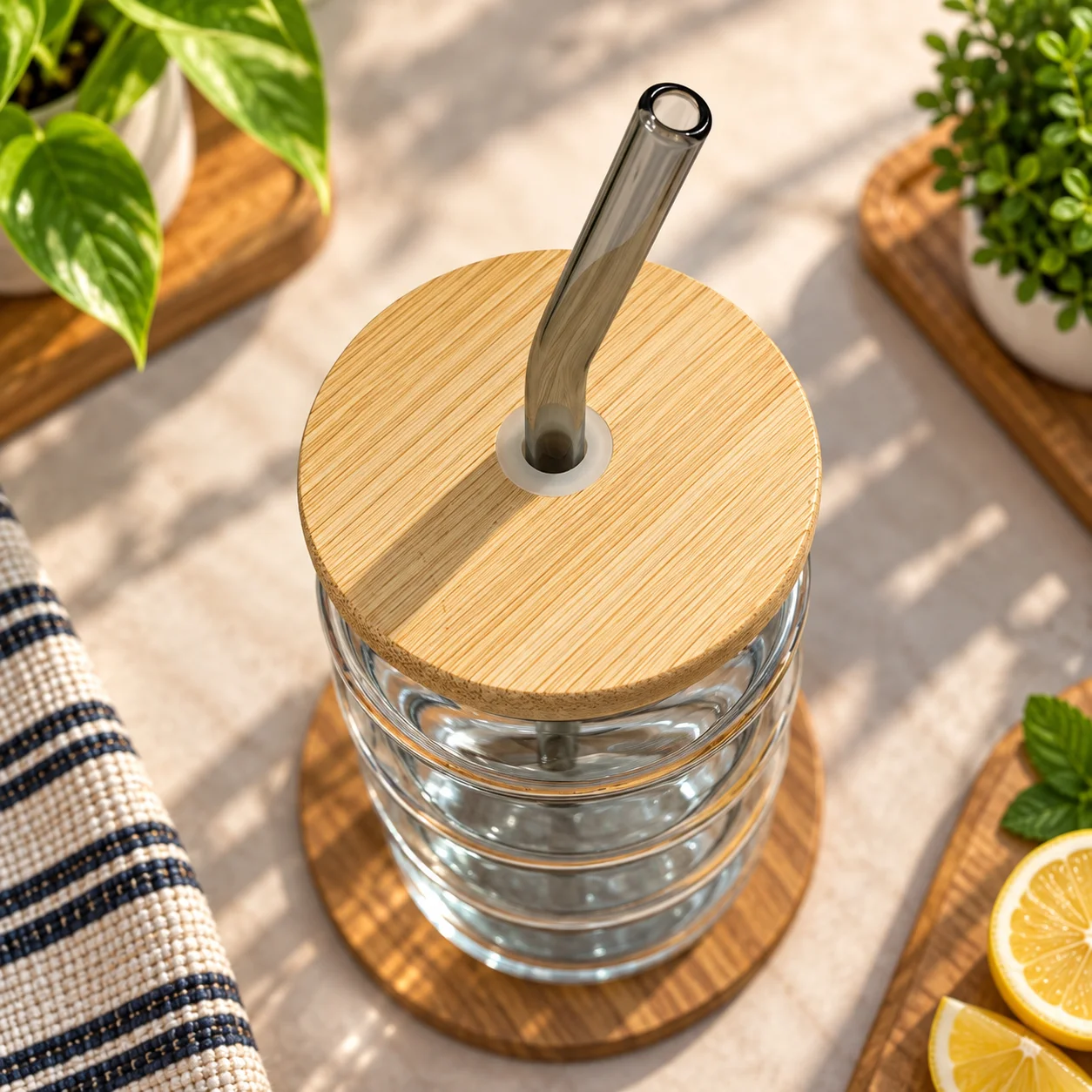 450ml Premium Glass Tumbler with Bamboo Lid & Reusable Glass Straw – Stylish Beverage Cup 3