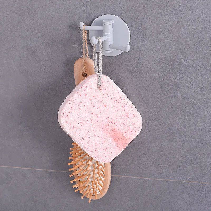 Multifunctional bathroom wall shelf free punching seamless trace rack rotating hook strong 3 branch rotating sticky hook 7
