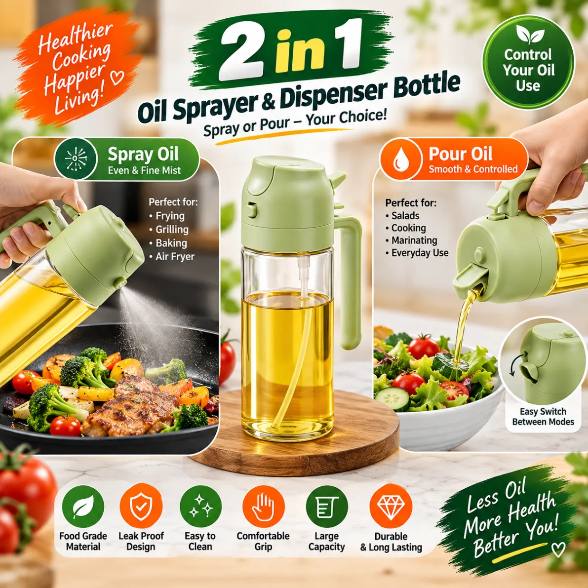 2 in 1 Oil Sprayer and Oil Dispenser Bottle 500ml 4