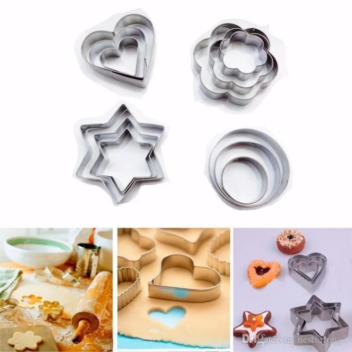 12pcs/Set Stainless Steel Cookie Cutter ( 4 Shapes) Round Heart Star Shape Biscuit Cutters for Kitchen Baking 2