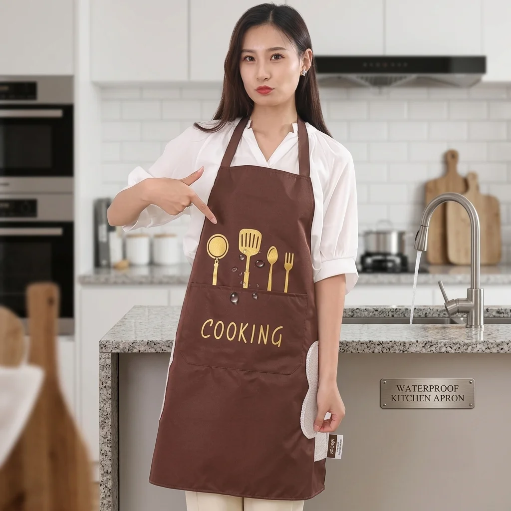 Kitchen Cooking Apron, Waterproof & Anti-Oil Polyester Kitchen Apron, Restaurant Apron for Chef Cooking 1