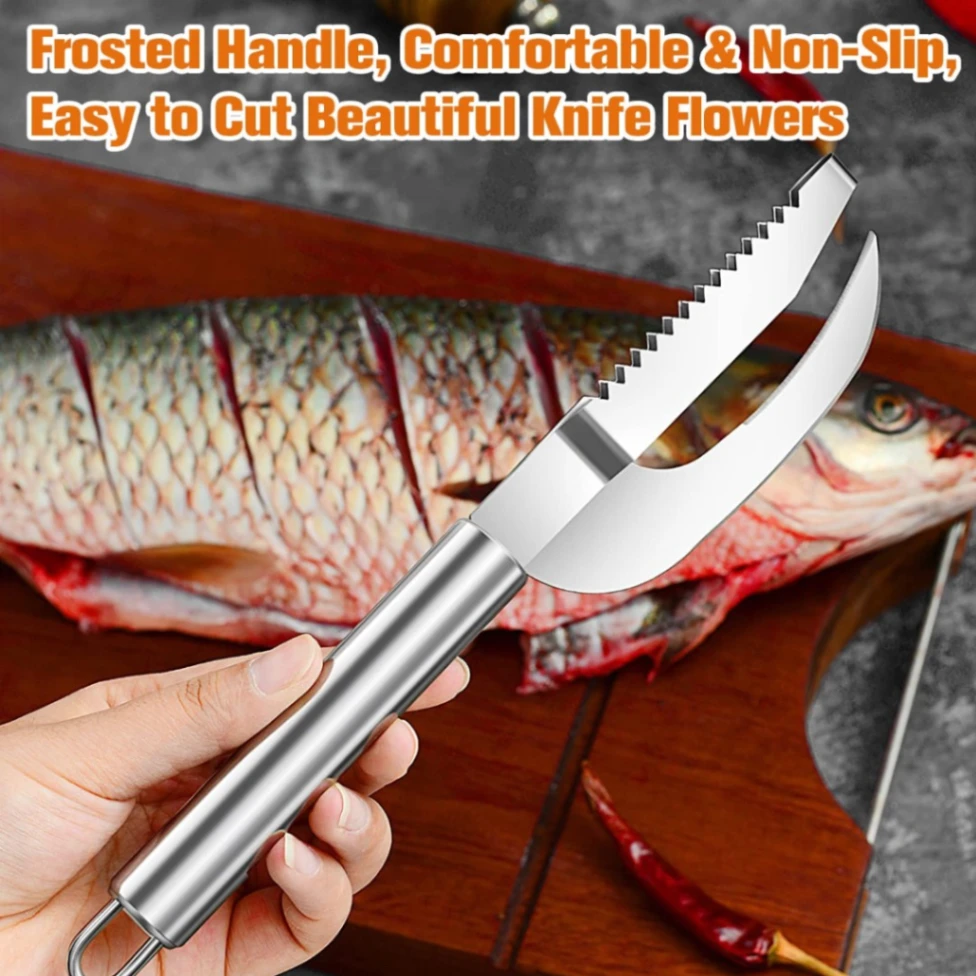 Fish Scale Knife Cut/Scrape/Dig 3-In-1, Fish Scale Knife, Fish Scaler Remover, 3-In-1 Fish Scaler Remover Cutter, Stainless Steel Fish Scale Remover, Stainless Steel 3 In 1 Fish Maw Knife 3