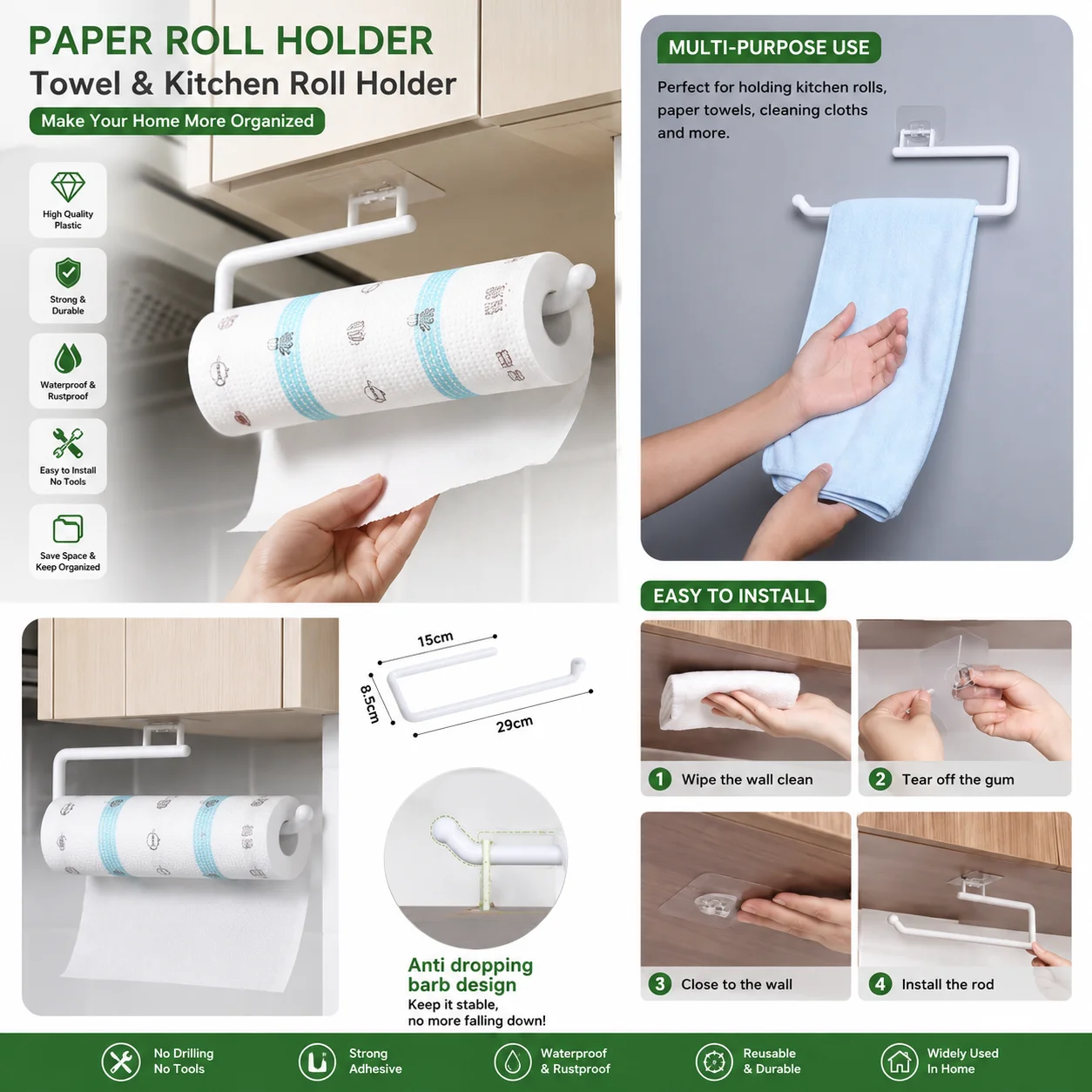 Paper Roll Holder Towel Rack Hanging Shelf Bathroom Storage Toilet Rack Home Kitchen Tissue Accessory 1Pcs 3