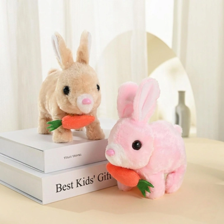 Bunny Carrot Plush Toy Electric with Lighting Sound, Battery Operated Hopping Robotic Rabbit Toys for Kids, Fun Wiggle Ears Pochy 2
