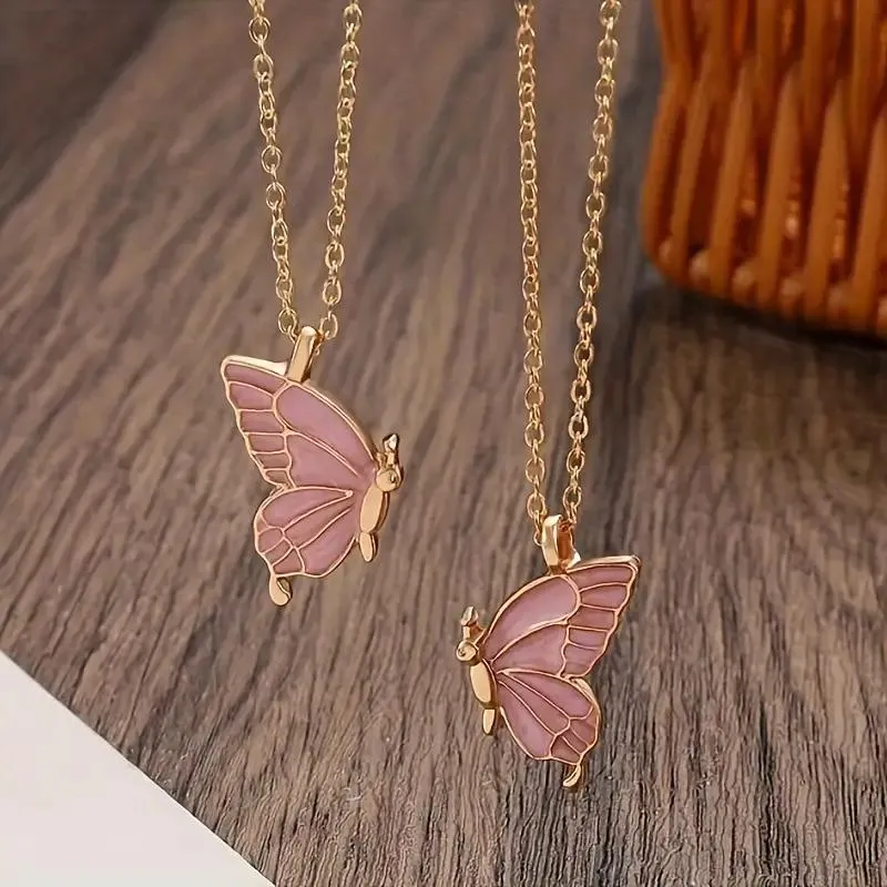 Trendy 2 Pcs/set Butterfly Necklace for Couple Gift - Butterfly Pendant Card Necklaces for Girls Simple Stylish - Chain Necklace for Women New Collection - Gifts for Best Friend. 3