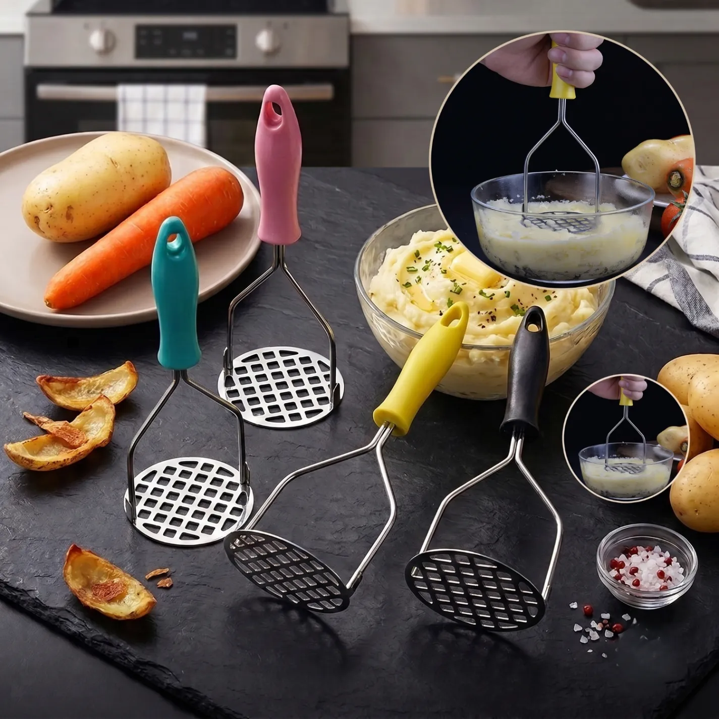 Stainless Steel Potato Press Masher / Burger Press Kitchen Tools Food Masher Crusher 1