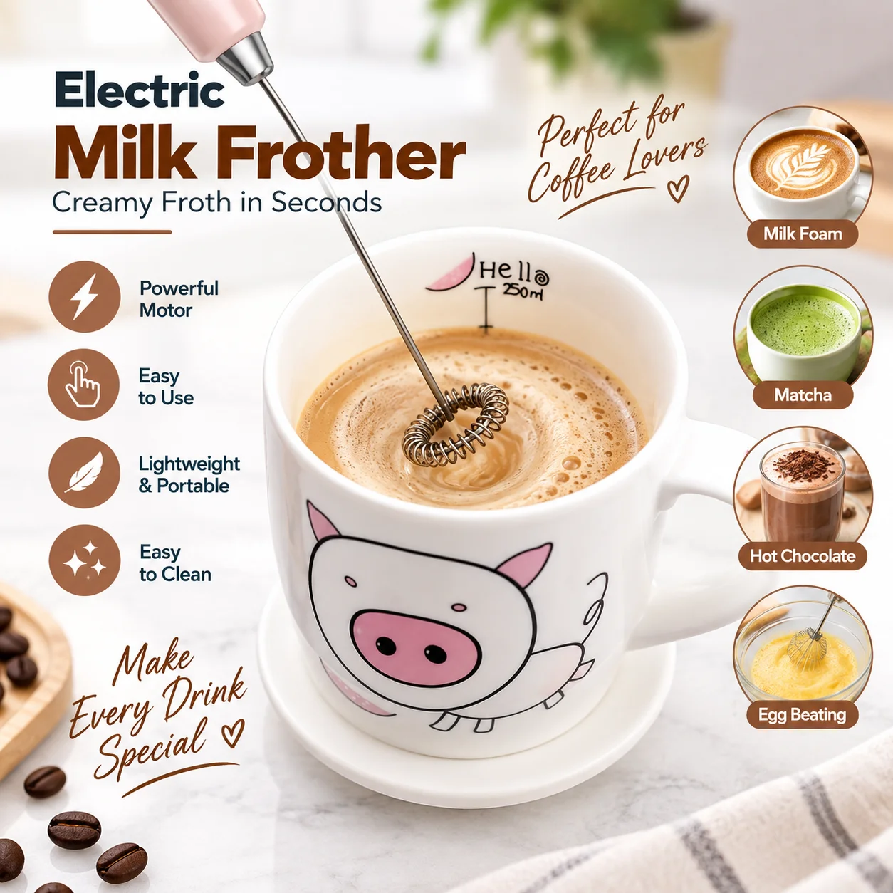 Mini Drink Frother Portable Hand Blender for Lassi Milk Coffee Egg Beater Mixer 3