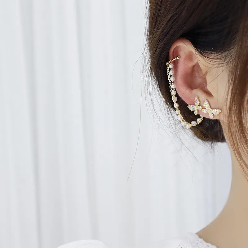 Trendy Korean Elegant Cute Fashionable Rhinestone Butterfly Stud Earrings for Girls Simple Stylish - Pearl Stud Earring for Women Simple New Collection 6