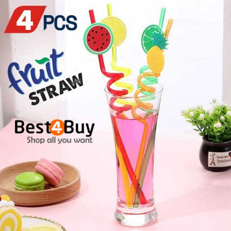 4Pcs Fruit Straw, Party Decoration Colorful Fruit Style Straw, Reusable Straws, Smoothie Drinking Straws, 5