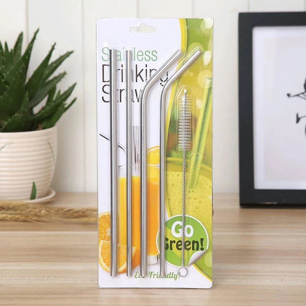 4 Pcs Reusable Stainless Steel Drinking Straw with Cleaner Brush 3