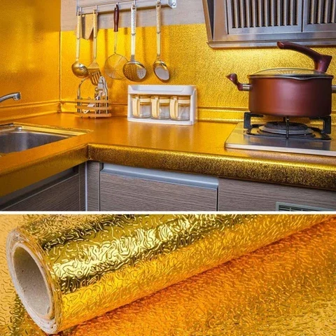 Kitchen oil resistant Sticker, Aluminum Foil Oil-Proof Sticker, Anti-fouling High-Temperature Self-Adhesive Wallpaper Wall Sticker 4