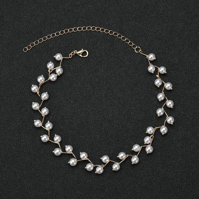 Trendy Fashionable Pearl Choker Necklace for Women Simple New Collection - Rhinestone Charm Chain Necklaces for Girls Party Accessory 7