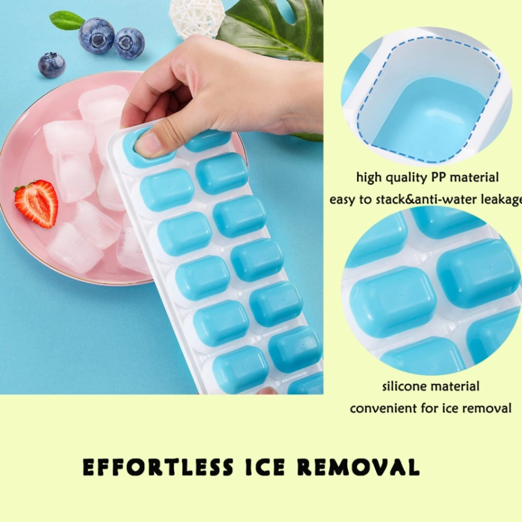 Silicone Ice Cube 14 Trays with Lid with Easy Release & Durability, Stackable & Bpa Free Ice Tray for Drinks, Fruit, Yogurt, Cocktail, Flexible Ice Trays for Freezer 6