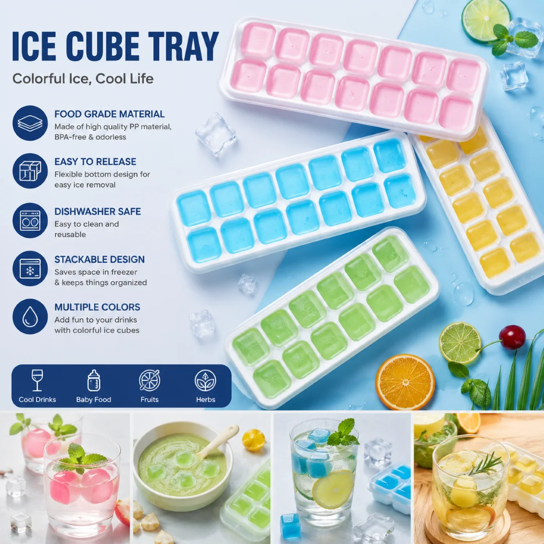 Silicone Ice Cube 14 Trays with Lid with Easy Release & Durability, Stackable & Bpa Free Ice Tray for Drinks, Fruit, Yogurt, Cocktail, Flexible Ice Trays for Freezer 1