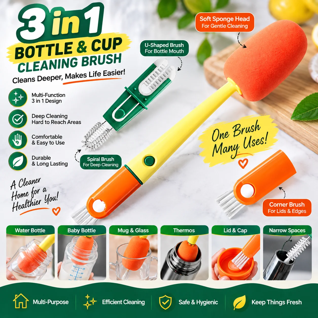 3 in 1 Multi Bottle Cleaning Sponge Brush 3