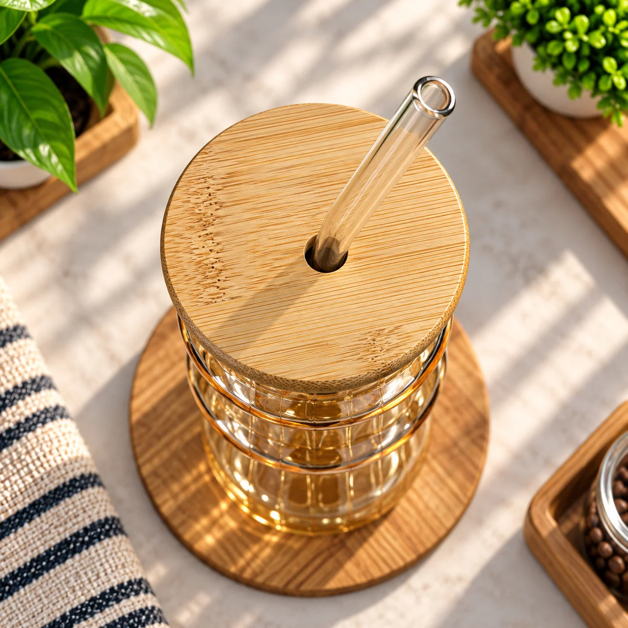 450ml Premium Glass Cup with Bamboo Lid & Glass Straw – Reusable Beverage Tumbler 2
