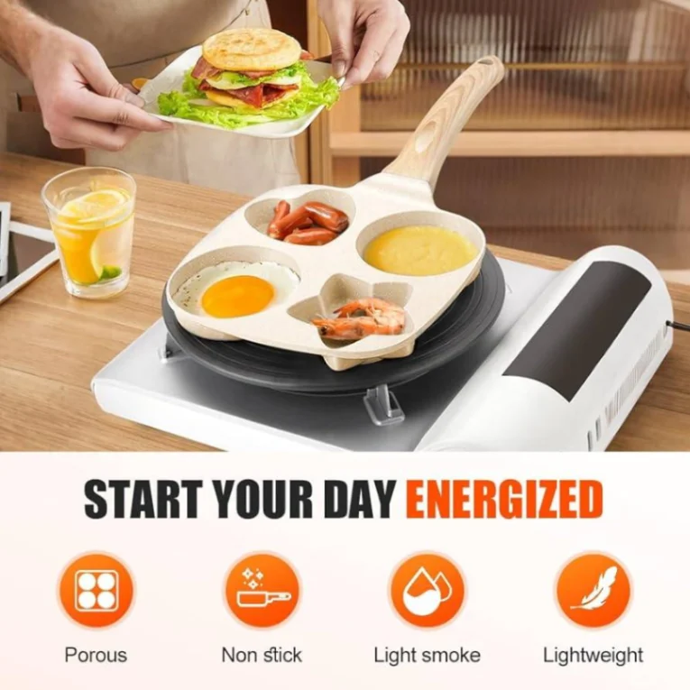 Breakfast Frying Pan, Nonstick Egg Frying Pan, 4-in-1 Nonstick Pan, Cooking Fry Pan for Breakfast 4