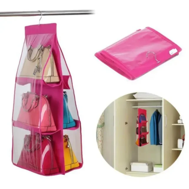 Dust-Proof Storage Bag Holder, Hanging Handbag Organizer 6 Pocket Hanging Organizer, 5