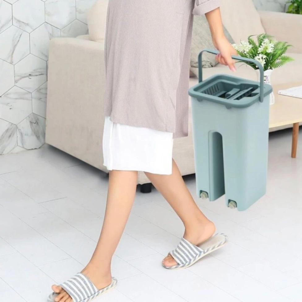Scratch Cleaning Mop with Bucket, Floor Mop with Flat Microfiber Cleaning Cloth And Bucket Set 4