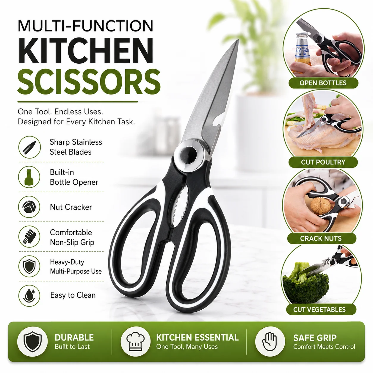 Kitchen Scissor (Black) Heavy Duty Stainless Steel Kitchen Scissors 4