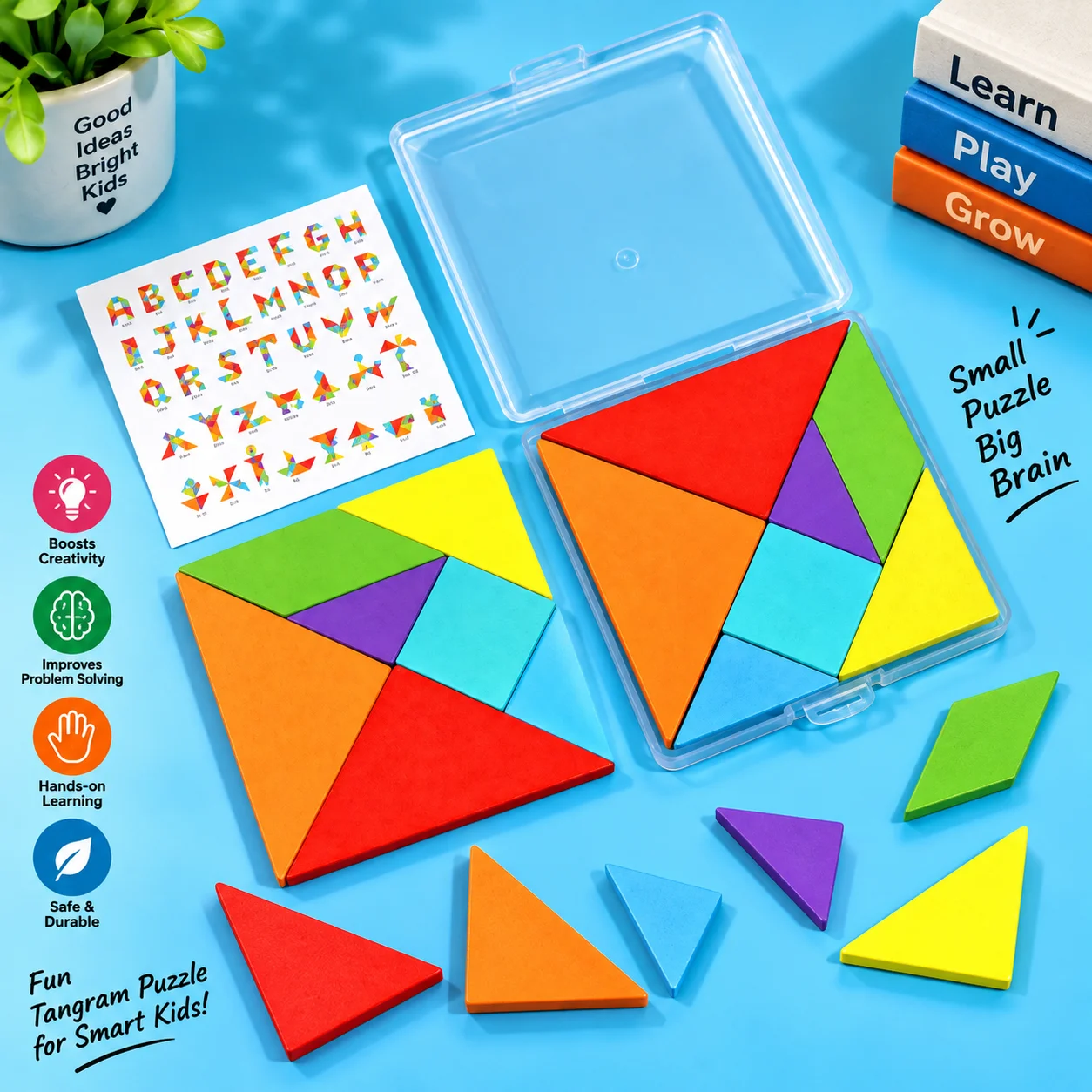 Wooden Tangram Puzzle Colorful Pattern Shape Creating Toy for Smart Intelligent Creative Kids Geometric Puzzle Educational Toy 2