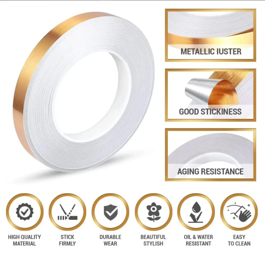 50 Meter Gold Self-Adhesive Stickers Waterproof Tile Wall Tile space Sealing Tape Strip Joints Beauty Stickers Decals Home Decor 6
