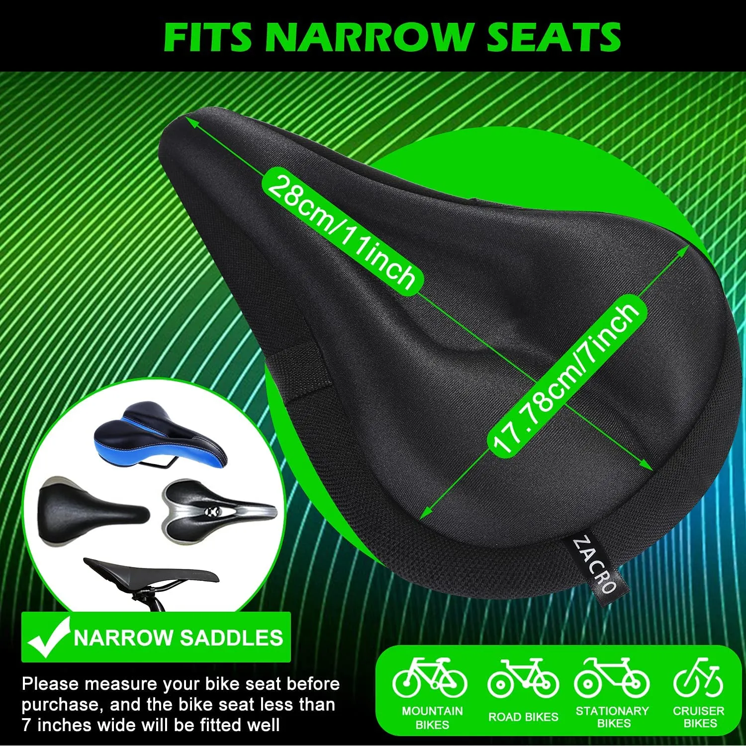 Gel Bike Seat Cover Extra Soft Gel Bicycle Seat Bike Saddle Cushion with Water Dust Resistant Cover 3