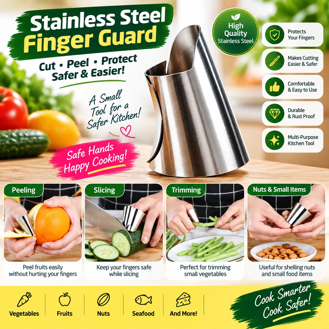 2Pcs Stainless Steel Finger Guard Kitchen Tools, Nail Protector Safe Chopping Kitchen Tools 3