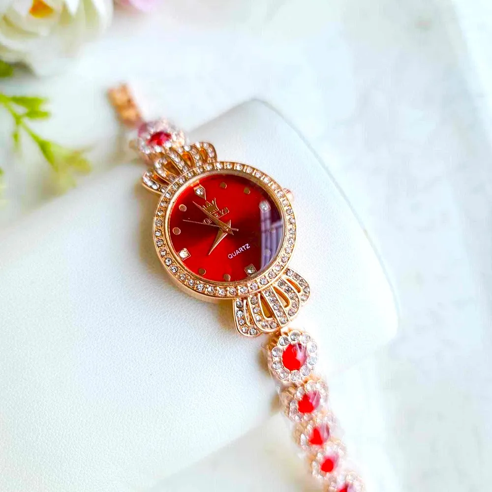Luxury Diamond Ladies Quartz Wrist Watch Premium quality stylist colorful stone ladies watch 1