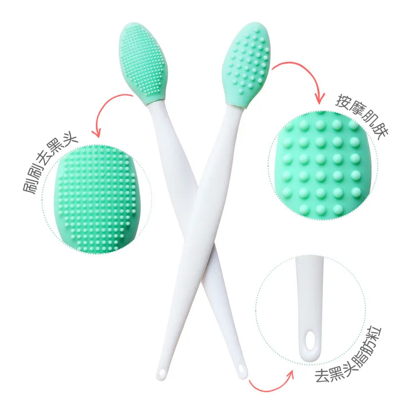 1PCS Exfoliating Lip Brush Nose Cleaning Brush Double Side Soft Silicone Lip Scrub Tool & Nose Blackhead Remove Brush 5