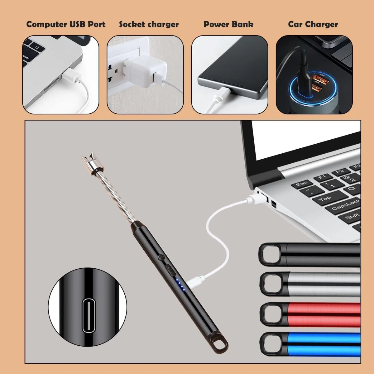 Rechargeable USB Electric Lighter for Candle, Camping, BBQ Arc Plasma USB Rechargeable Lighter 3
